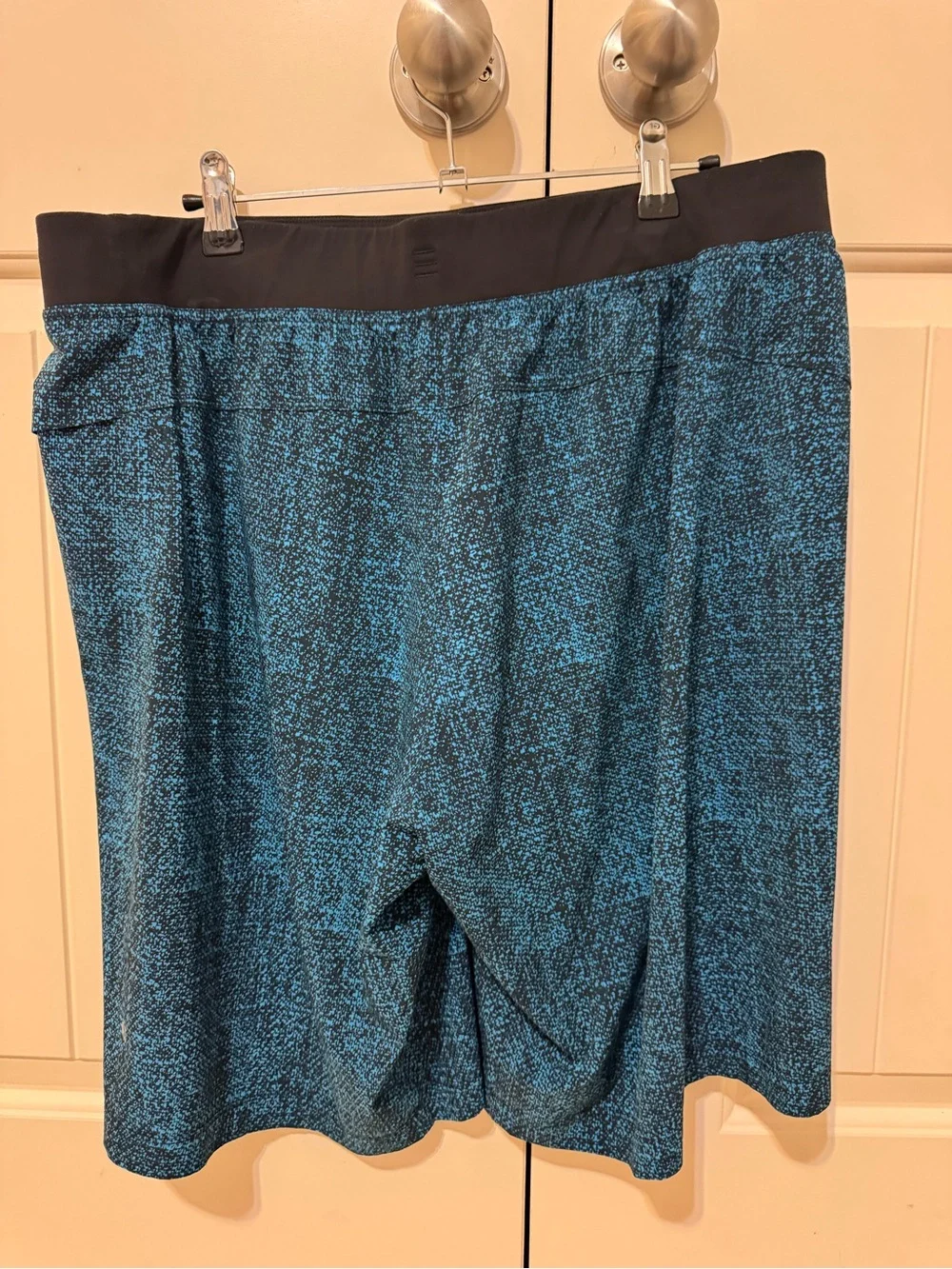 lululemon athletica Teal-Pattern Athletic Shorts with Black Waistband- linerless